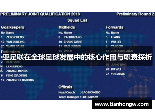亚足联在全球足球发展中的核心作用与职责探析